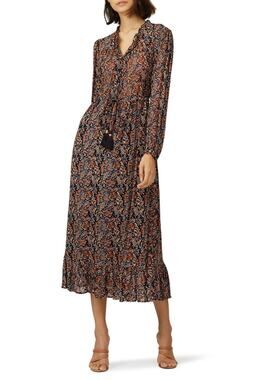 SEA NEW YORK Gerardtest Brown Paisley High Neckline Nicolette Midi Dress sz 6